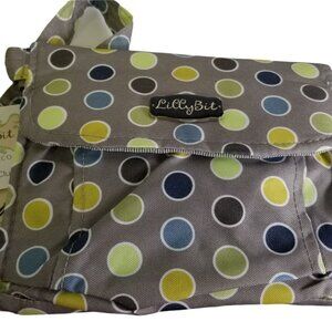 Lilly Bit Diaper Bag Baby Messenger Bag Crossbody Purse Pack Gray Green Dot NWT